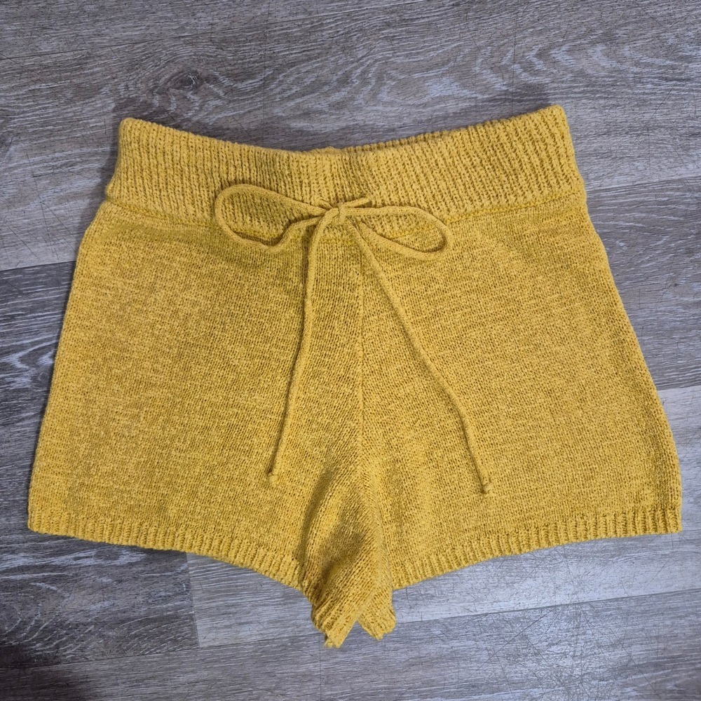 Sage Yellow Knit High-Waist Drawstring Shorts